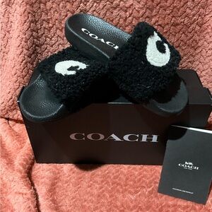 Coach (authentic) Sherpa style slides Brand New with Box Size